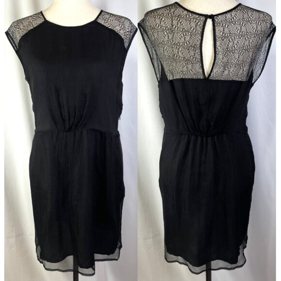 Cynthia Vincent Silk Mini Dress Size L Lace Sleeveless Round Neck Black - Picture 1 of 16